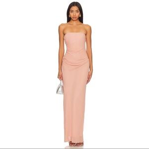 NBD Revolve NWOT Nara Gown in Chiffon Fabric with back draped Georgette detail.